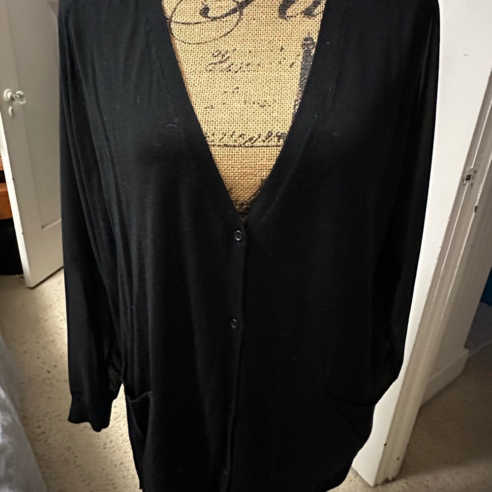 H&M Black Cardigan Sweater V-Neck Lightweight Knit